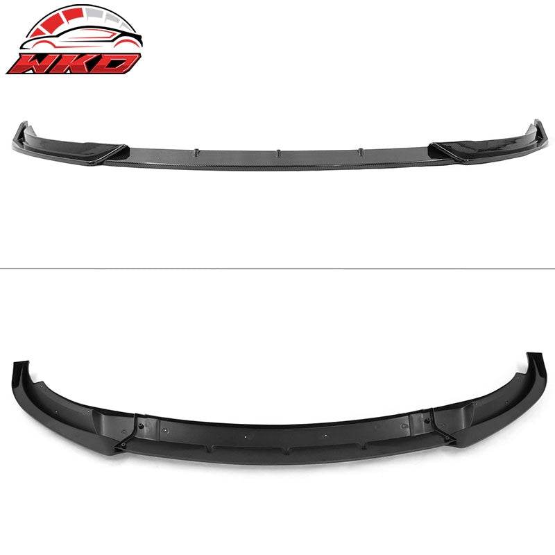 Fits 20-25 Tesla Model Y Front Bumper Lip Spoiler Carbon Fiber Print PP 3PC
