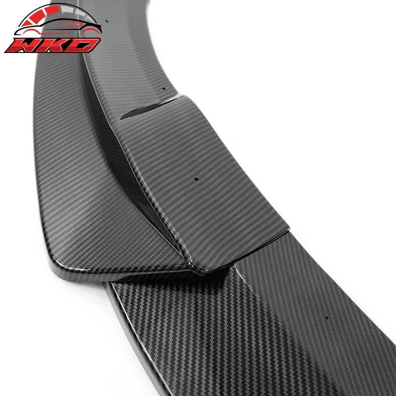 Fits 20-25 Tesla Model Y Front Bumper Lip Spoiler Carbon Fiber Print PP 3PC