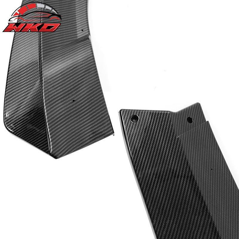 Fits 20-25 Tesla Model Y Front Bumper Lip Spoiler Carbon Fiber Print PP 3PC