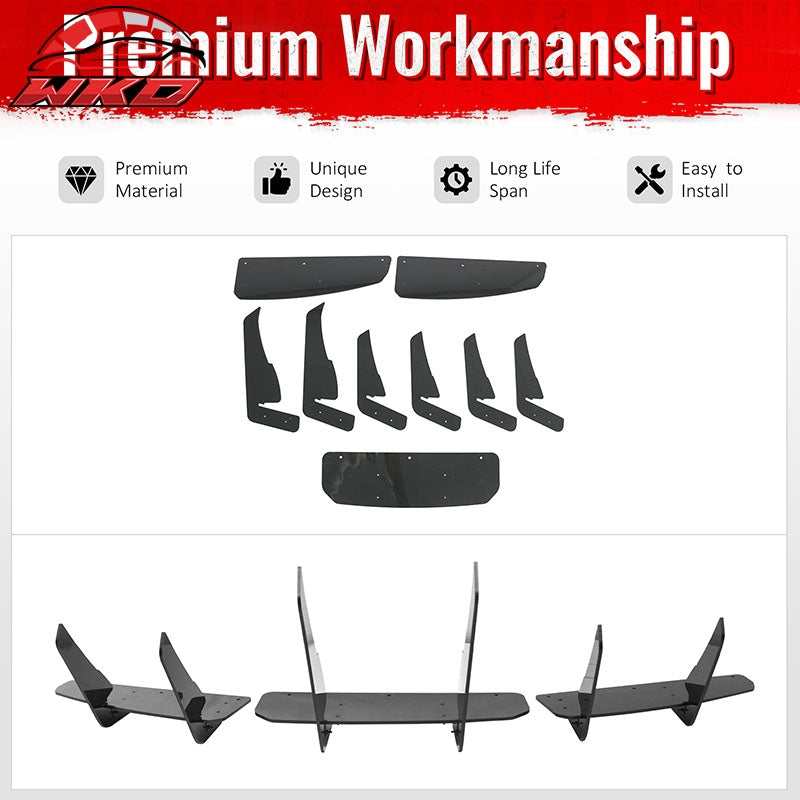 Fits 20-25 Tesla Model Y IKON Rear Bumper Lip Diffuser Shark Fin Gloss Black 3PC