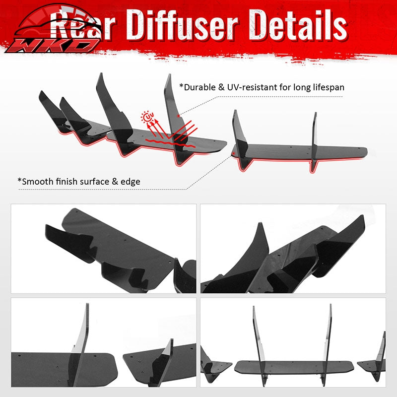Fits 20-25 Tesla Model Y IKON Rear Bumper Lip Diffuser Shark Fin Gloss Black 3PC