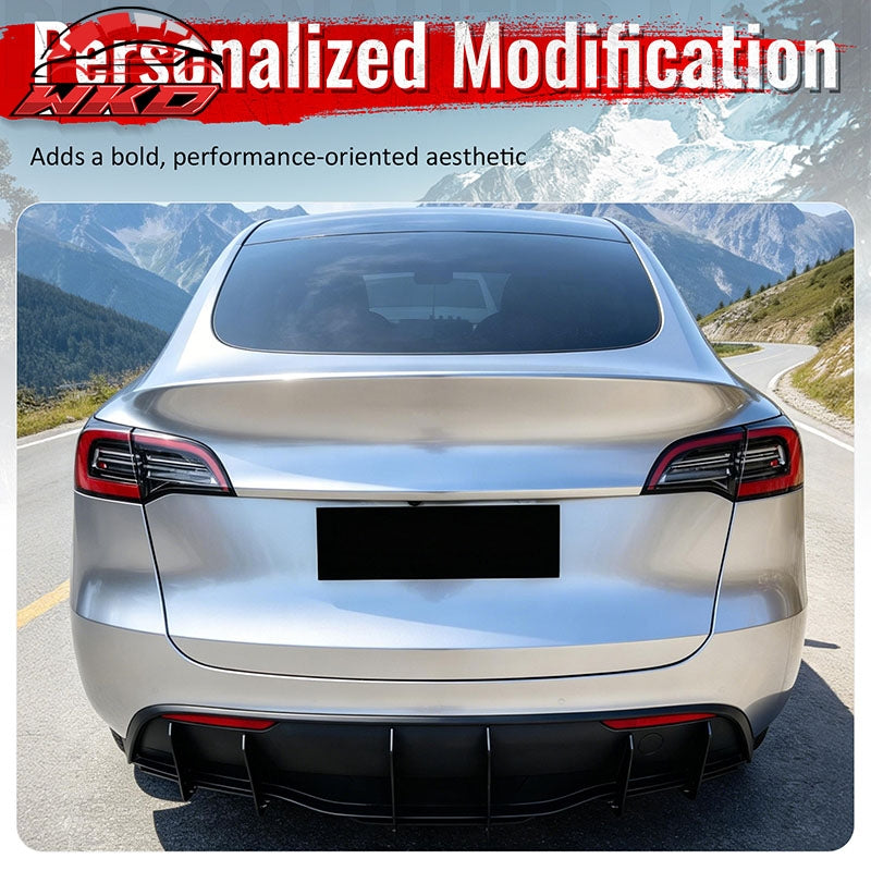 Fits 20-25 Tesla Model Y IKON Rear Bumper Lip Diffuser Shark Fin Gloss Black 3PC