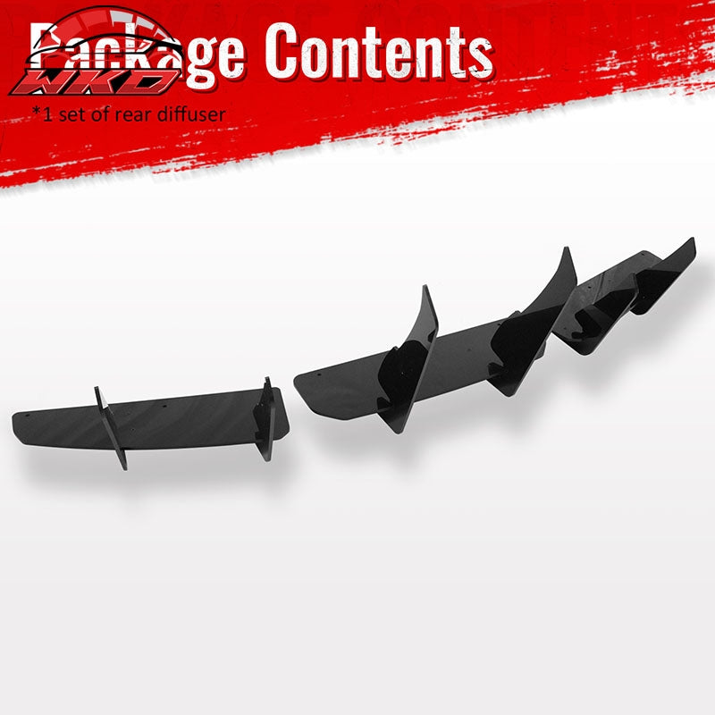 Fits 20-25 Tesla Model Y IKON Rear Bumper Lip Diffuser Shark Fin Gloss Black 3PC