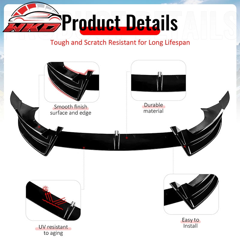Fits 2026 Tesla Model Y Juniper Premium IKON Front Bumper Lip Gloss Black 3PCS