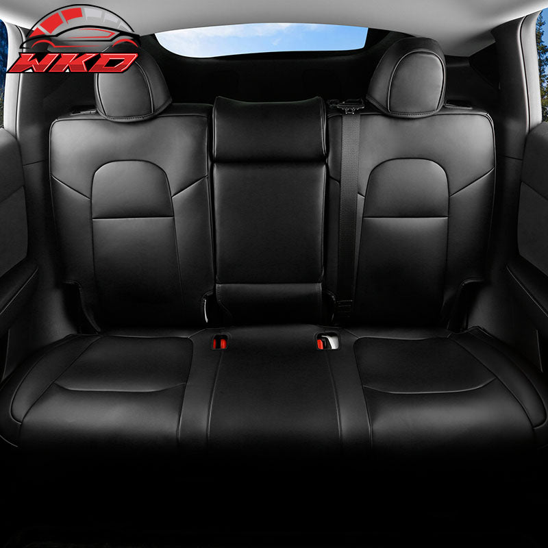 Fits 20-25 Tesla Model Y 5-Passenger Seat Covers Cushion Protector Leather Black