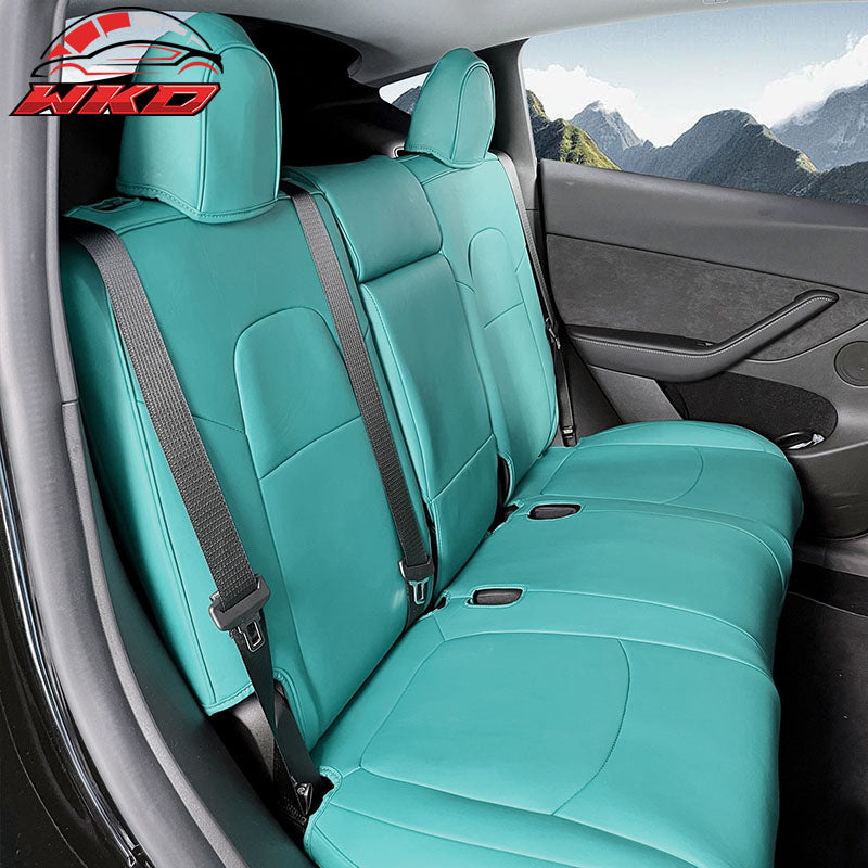 Fits 20-25 Tesla Model Y 5-Passenger Seat Cover Cushion Protector Leather - Blue