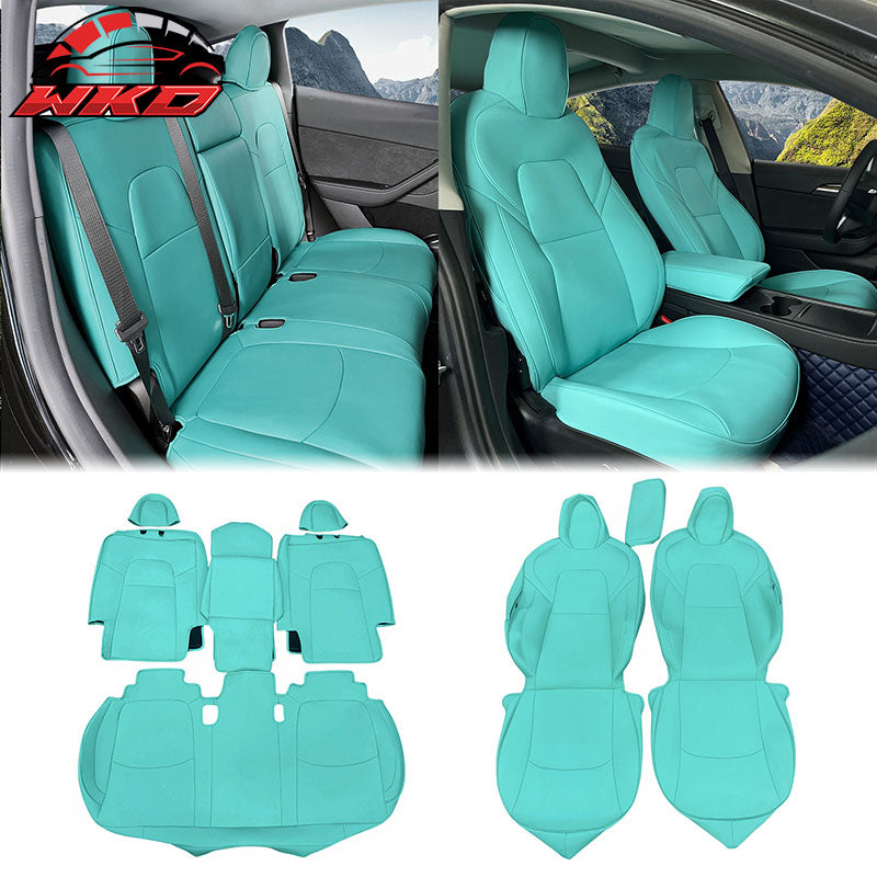Fits 20-25 Tesla Model Y 5-Passenger Seat Cover Cushion Protector Leather - Blue