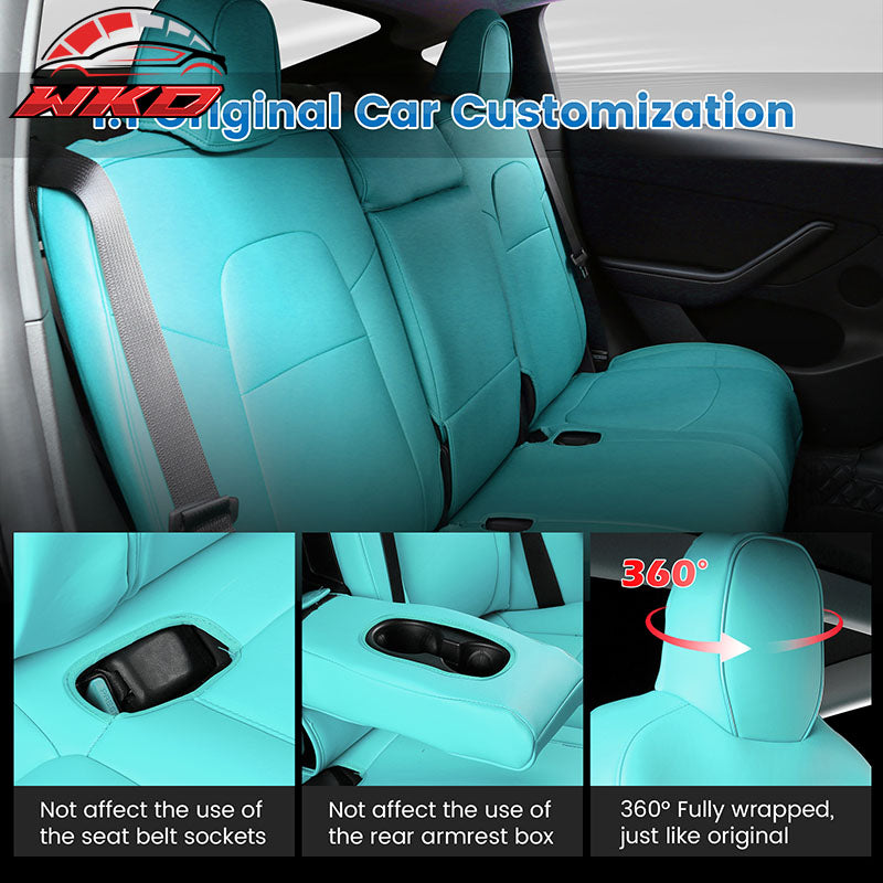 Fits 20-25 Tesla Model Y 5-Passenger Seat Cover Cushion Protector Leather - Blue