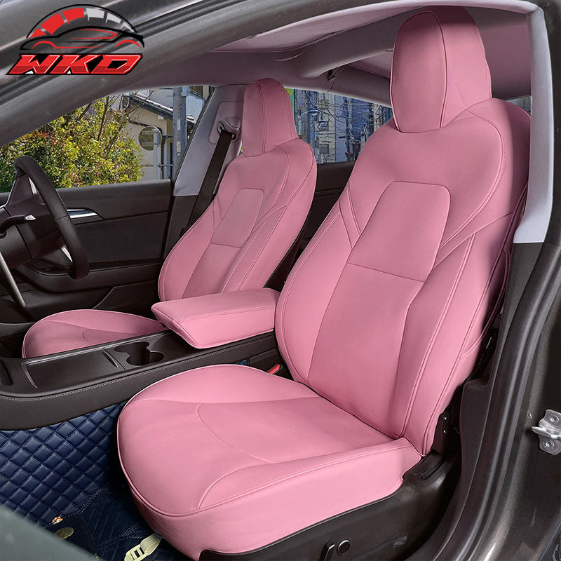 Fits 20-25 Tesla Model Y 5-Passenger Seat Cover Cushion Protector Leather - Pink