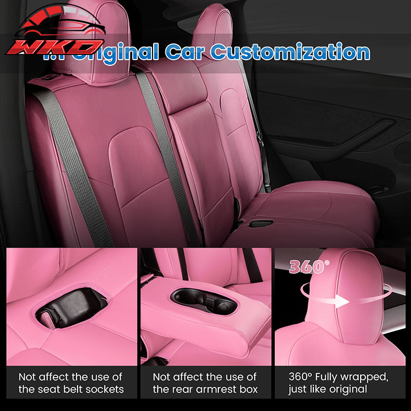 Fits 20-25 Tesla Model Y 5-Passenger Seat Cover Cushion Protector Leather - Pink