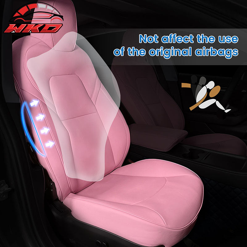 Fits 20-25 Tesla Model Y 5-Passenger Seat Cover Cushion Protector Leather - Pink