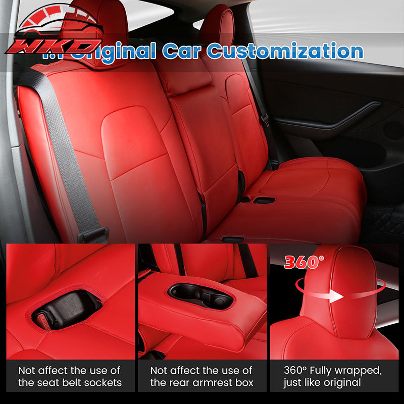 Fits 20-25 Tesla Model Y 5-Passenger Seat Covers Cushion Protector Leather - Red