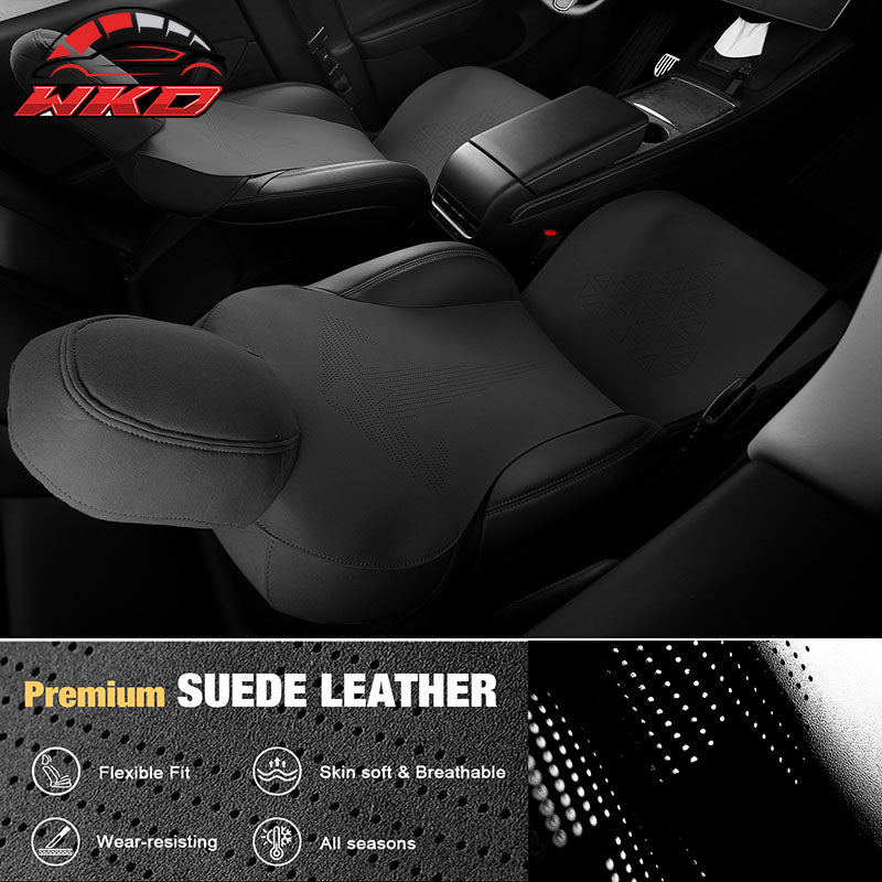 Fits 20-25 Tesla Model Y V1 Seat Covers Cushion Protector Suede Leather Black