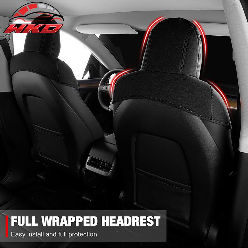 Fits 20-25 Tesla Model Y V1 Seat Covers Cushion Protector Suede Leather Black