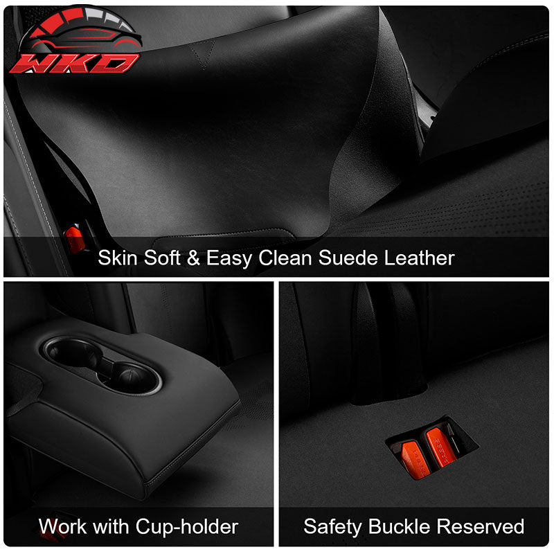 Fits 20-25 Tesla Model Y V1 Seat Covers Cushion Protector Suede Leather Black