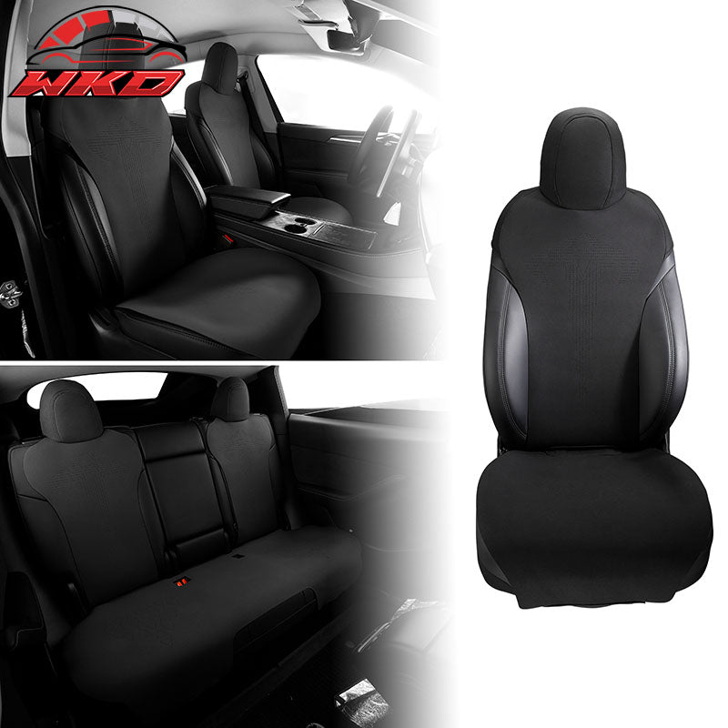 Fits 20-25 Tesla Model Y V1 Seat Covers Cushion Protector Suede Leather Black