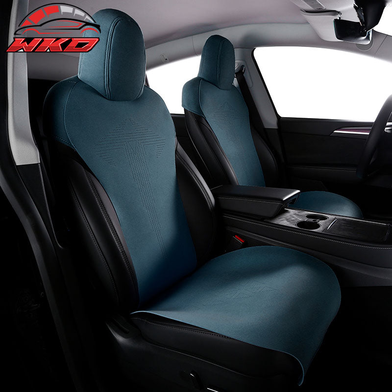 Wholesale 20-25 Tesla Model Y V1 Seat Covers Cushion Protector Suede Leather Blue