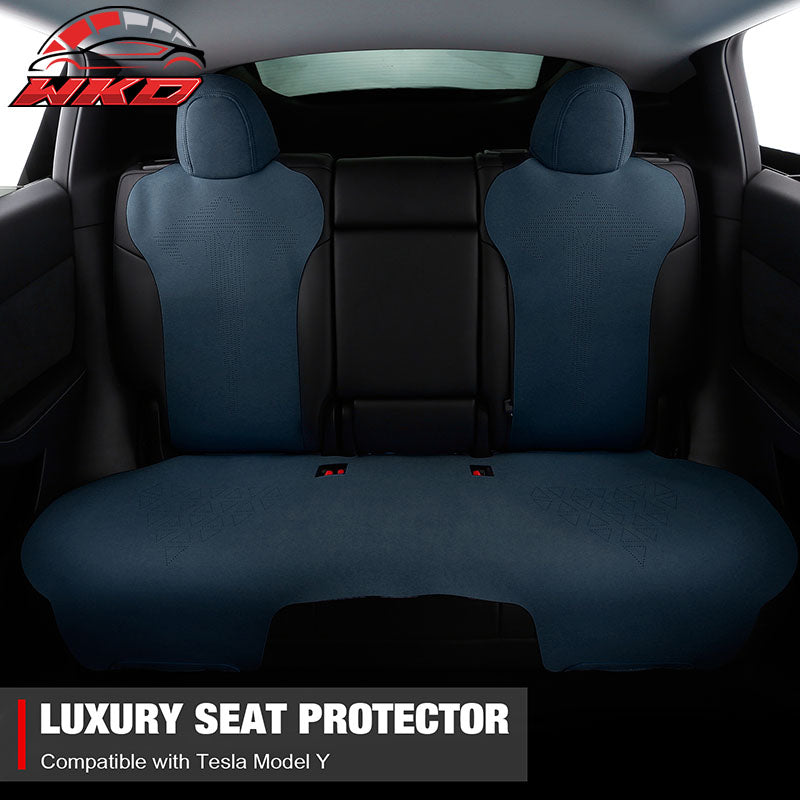 Fits 20-25 Tesla Model Y V1 Seat Covers Cushion Protector Suede Leather Blue