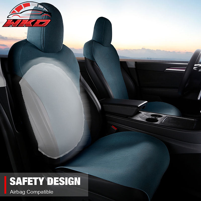 Fits 20-25 Tesla Model Y V1 Seat Covers Cushion Protector Suede Leather Blue