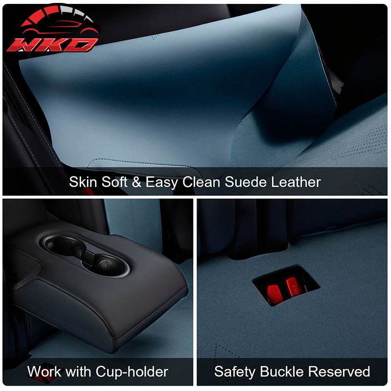 Fits 20-25 Tesla Model Y V1 Seat Covers Cushion Protector Suede Leather Blue