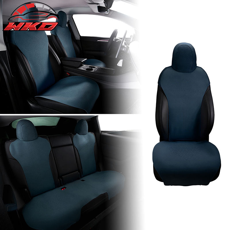 Fits 20-25 Tesla Model Y V1 Seat Covers Cushion Protector Suede Leather Blue