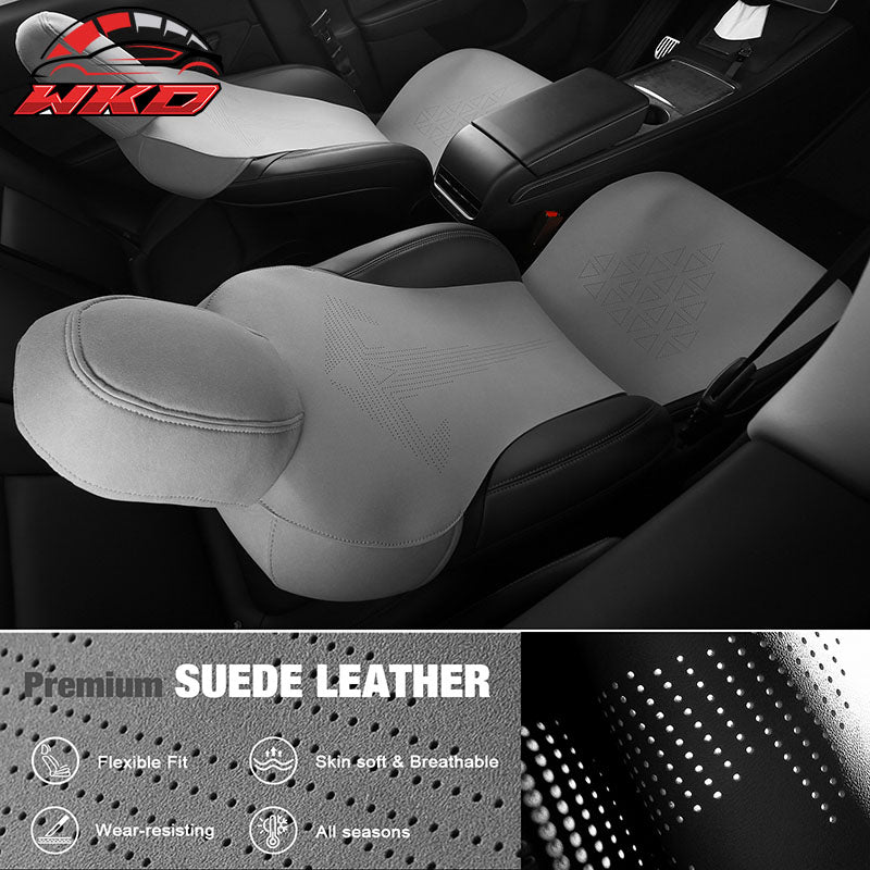 Fits 20-25 Tesla Model Y V1 Seat Covers Cushion Protector Suede Leather Gray