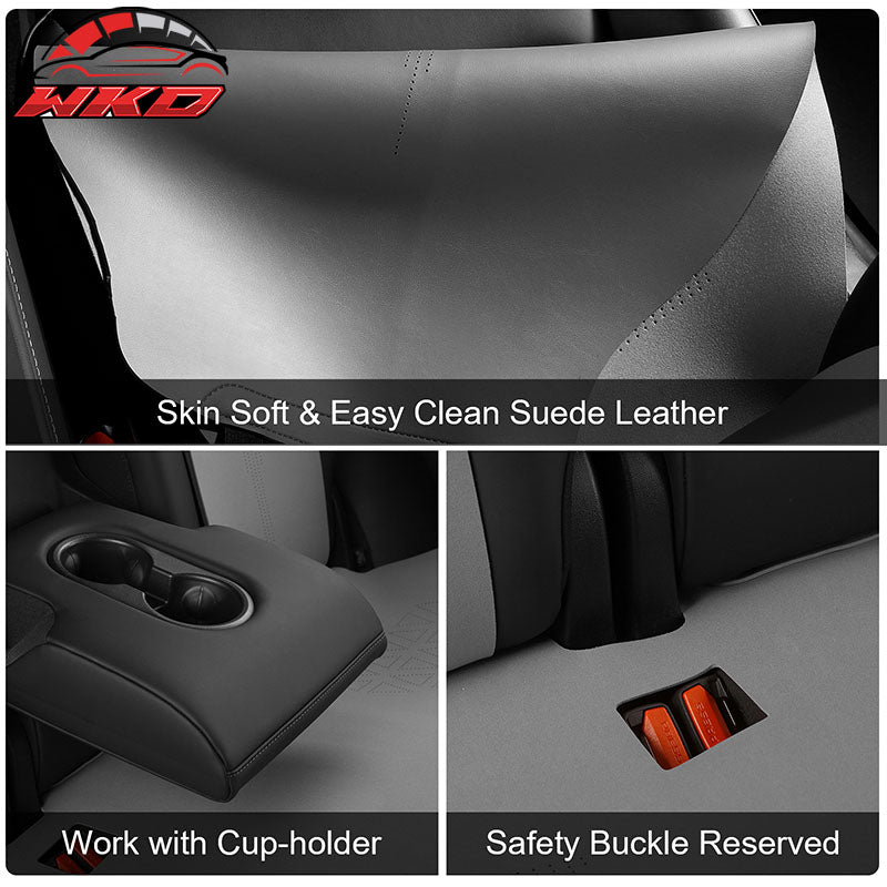 Fits 20-25 Tesla Model Y V1 Seat Covers Cushion Protector Suede Leather Gray