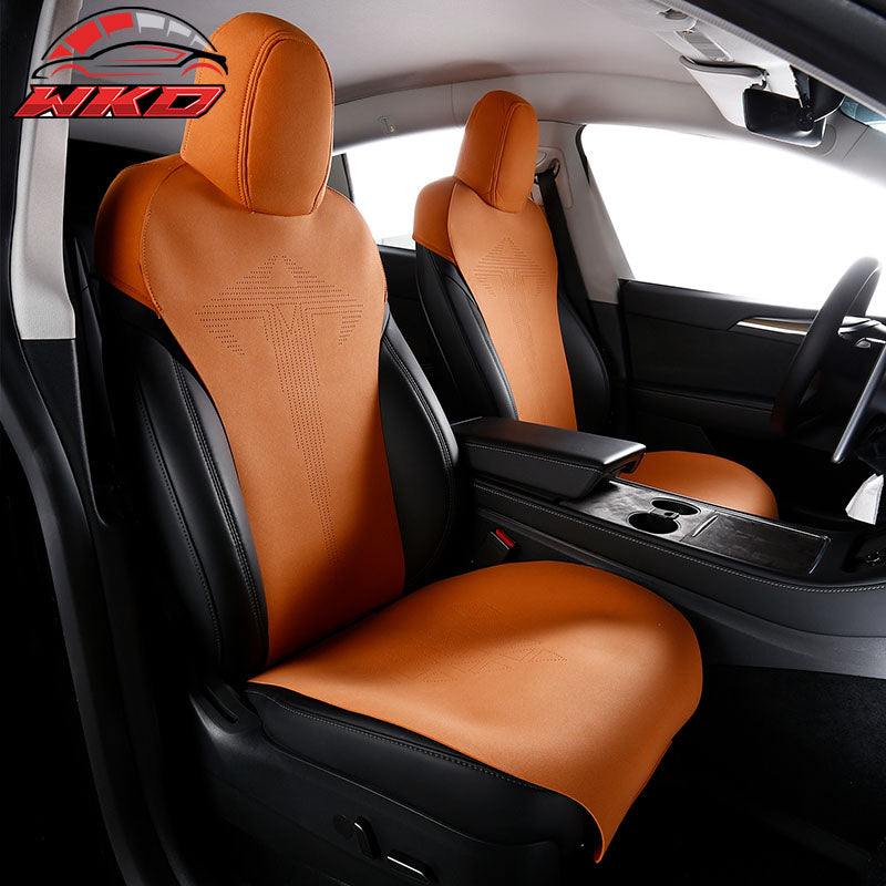 Wholesale 20-25 Tesla Model Y V1 Seat Covers Cushion Protector Suede Leather Orange