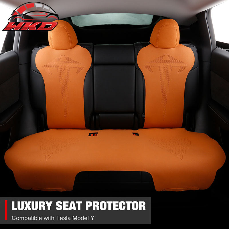 Fits 20-25 Tesla Model Y V1 Seat Covers Cushion Protector Suede Leather Orange