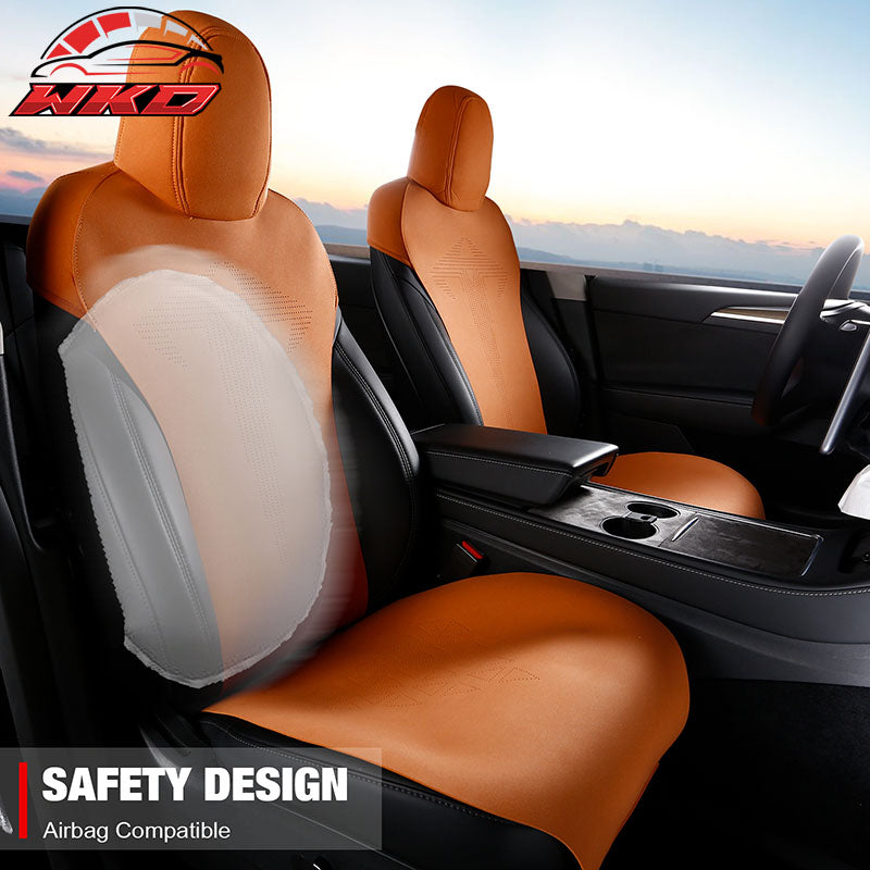 Fits 20-25 Tesla Model Y V1 Seat Covers Cushion Protector Suede Leather Orange
