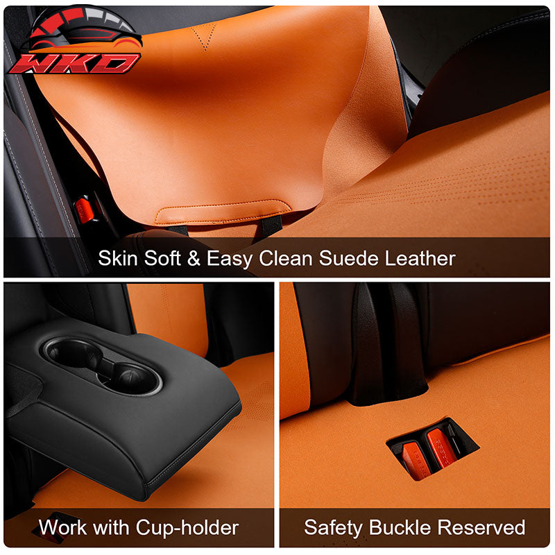 Fits 20-25 Tesla Model Y V1 Seat Covers Cushion Protector Suede Leather Orange