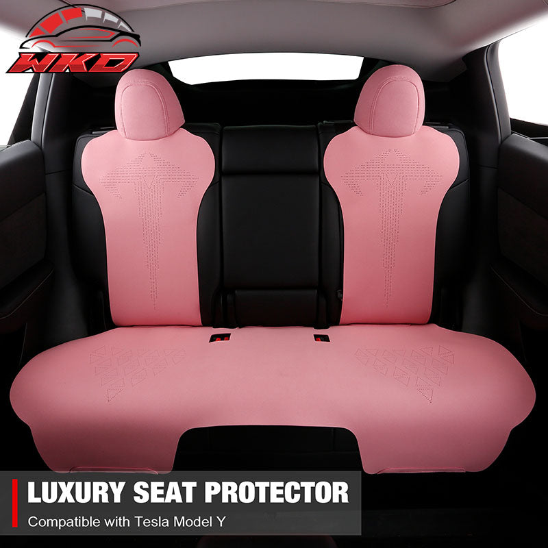 Fits 20-25 Tesla Model Y V1 Seat Covers Cushion Protector Suede Leather Pink