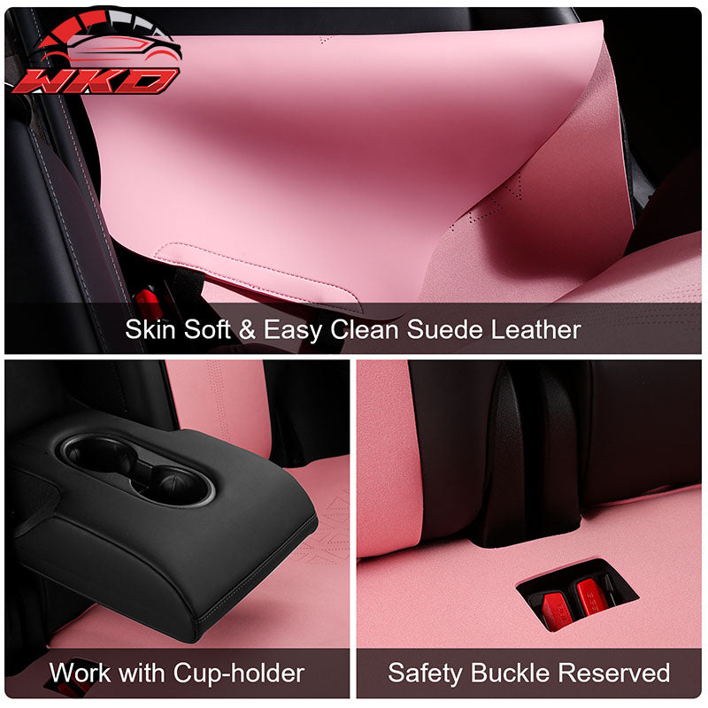 Fits 20-25 Tesla Model Y V1 Seat Covers Cushion Protector Suede Leather Pink