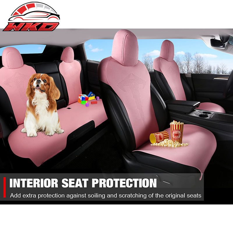 Fits 20-25 Tesla Model Y V1 Seat Covers Cushion Protector Suede Leather Pink