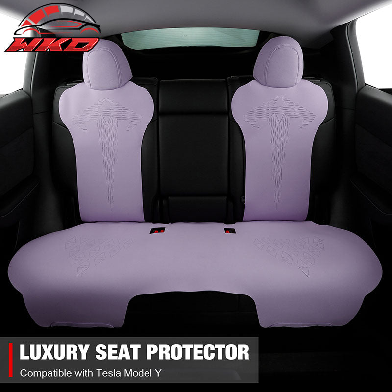 Fits 20-25 Tesla Model Y V1 Seat Covers Cushion Protector Suede Leather Purple