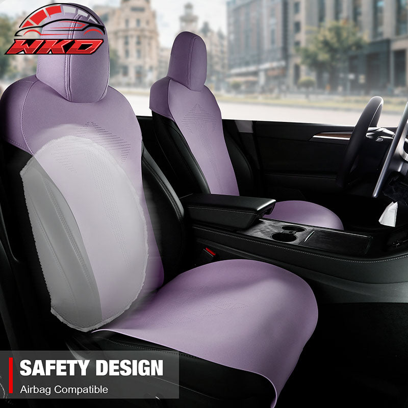 Fits 20-25 Tesla Model Y V1 Seat Covers Cushion Protector Suede Leather Purple