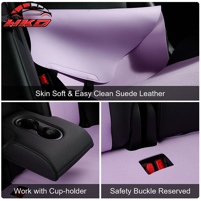 Fits 20-25 Tesla Model Y V1 Seat Covers Cushion Protector Suede Leather Purple