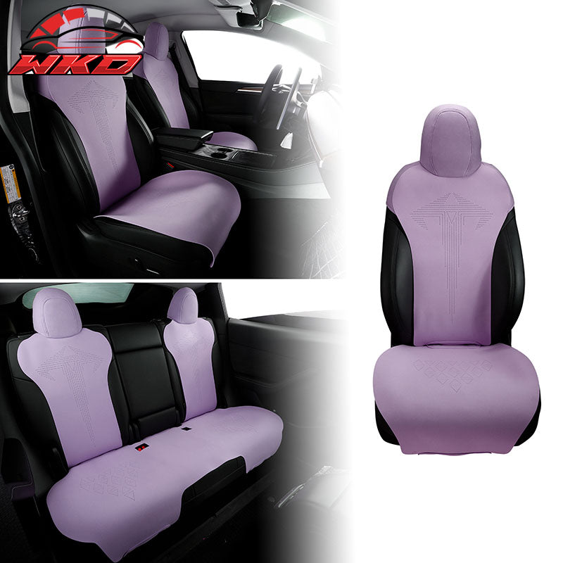 Fits 20-25 Tesla Model Y V1 Seat Covers Cushion Protector Suede Leather Purple