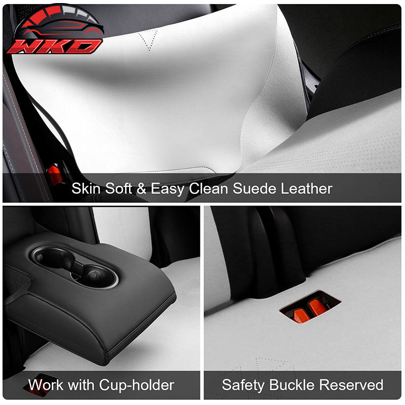 Fits 20-25 Tesla Model Y V1 Seat Covers Cushion Protector Suede Leather White