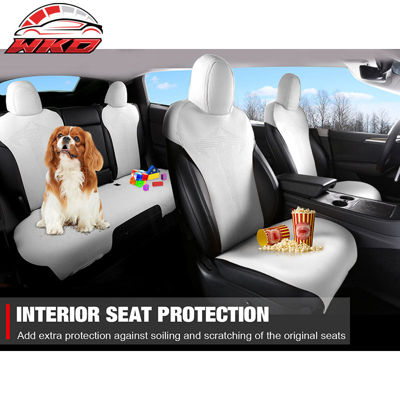 Fits 20-25 Tesla Model Y V1 Seat Covers Cushion Protector Suede Leather White