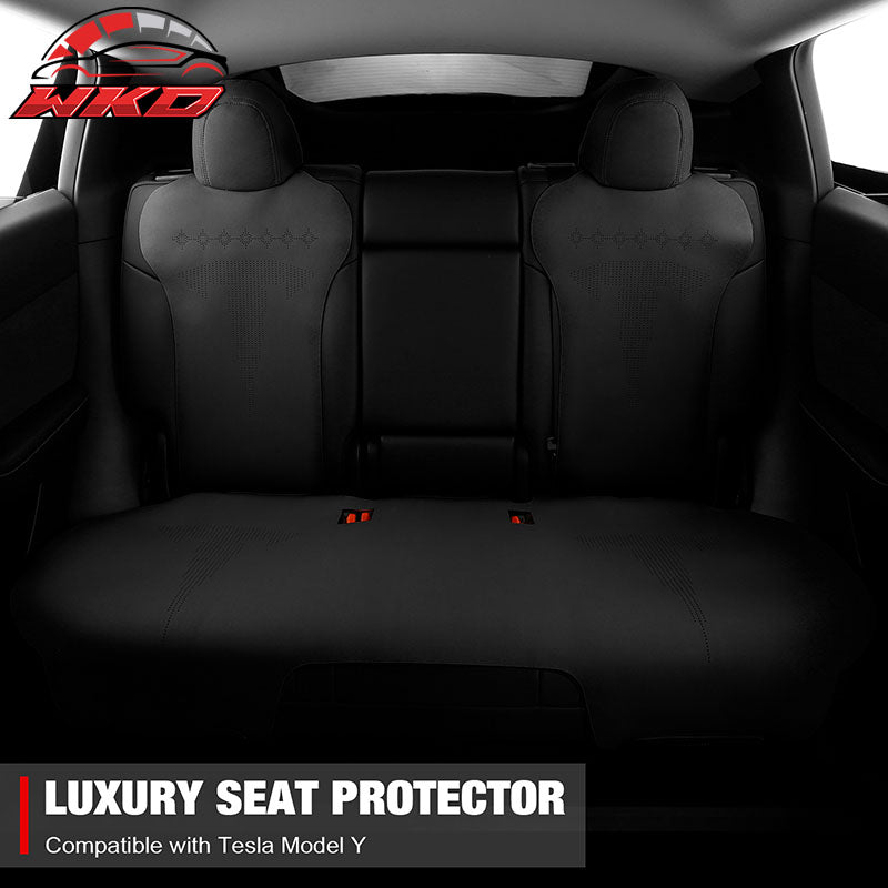 Fits 20-25 Tesla Model Y V2 Seat Covers Cushion Protector Suede Leather Black