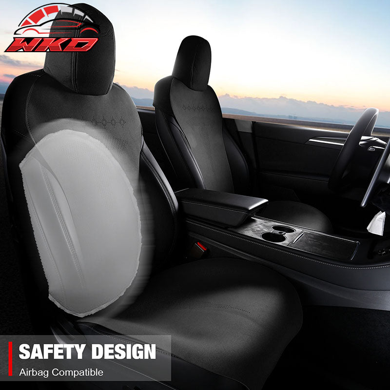Fits 20-25 Tesla Model Y V2 Seat Covers Cushion Protector Suede Leather Black