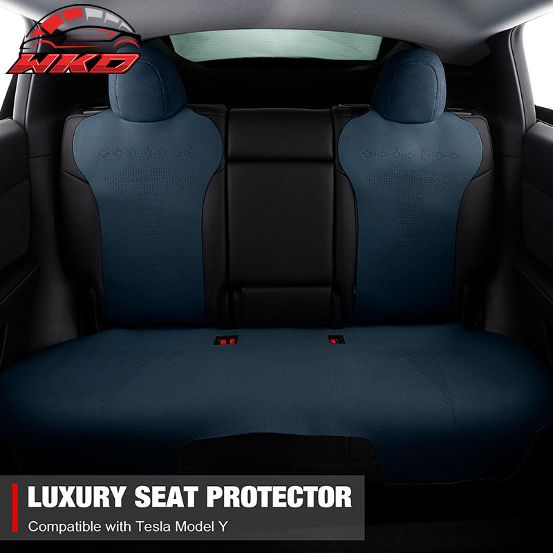 Fits 20-25 Tesla Model Y V2 Seat Covers Cushion Protector Suede Leather Blue