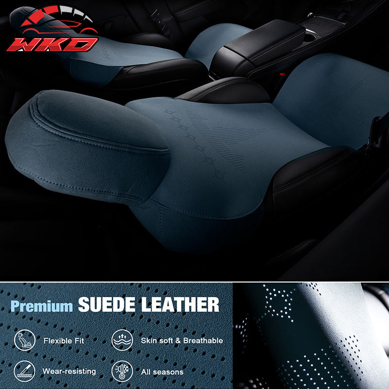 Fits 20-25 Tesla Model Y V2 Seat Covers Cushion Protector Suede Leather Blue