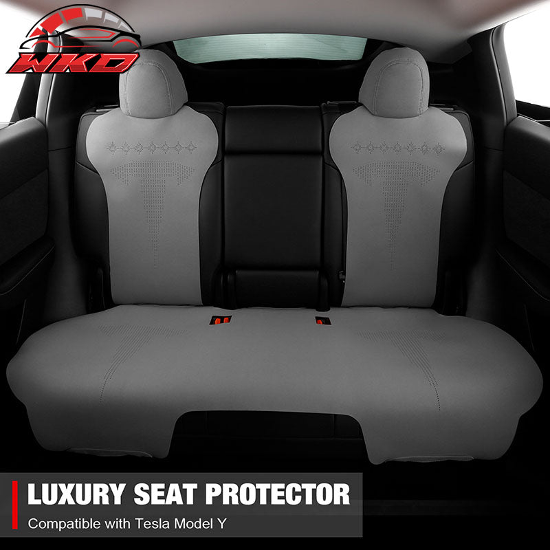 Fits 20-25 Tesla Model Y V2 Seat Covers Cushion Protector Suede Leather Gray