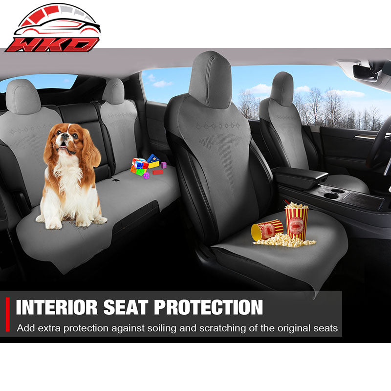 Fits 20-25 Tesla Model Y V2 Seat Covers Cushion Protector Suede Leather Gray
