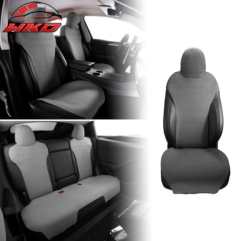 Fits 20-25 Tesla Model Y V2 Seat Covers Cushion Protector Suede Leather Gray