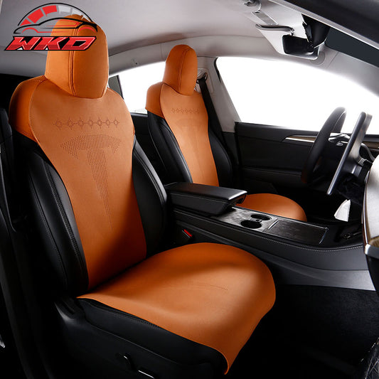 Wholesale 20-25 Tesla Model Y V2 Seat Covers Cushion Protector Suede Leather Orange