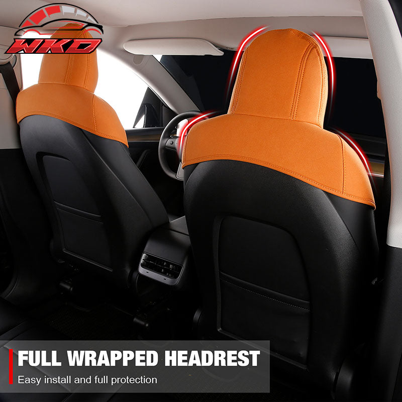 Fits 20-25 Tesla Model Y V2 Seat Covers Cushion Protector Suede Leather Orange