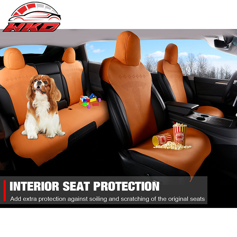 Fits 20-25 Tesla Model Y V2 Seat Covers Cushion Protector Suede Leather Orange